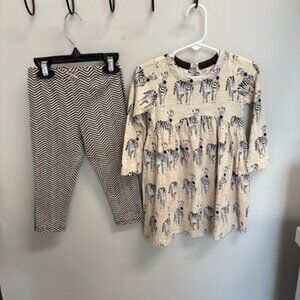 Pink Chicken Long Sleeve Zebra Dress with leggings 2T Beige Neutral